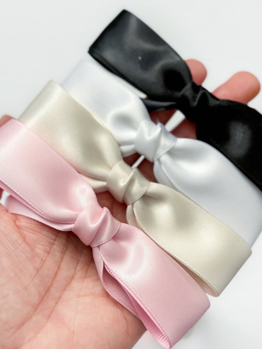 Clip In Satin Bow Ribbon  Hair Barrettes 8 Pack White Black Pink Ivory Cream